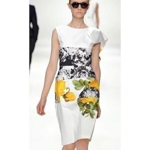 Dries Van Noten White Floral A Line Midi Dress   Women's Size Small